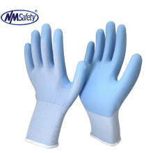 NMSAFETY 13g grey nylon liner dipped breathable micro blue foam nitrile safety gloves
